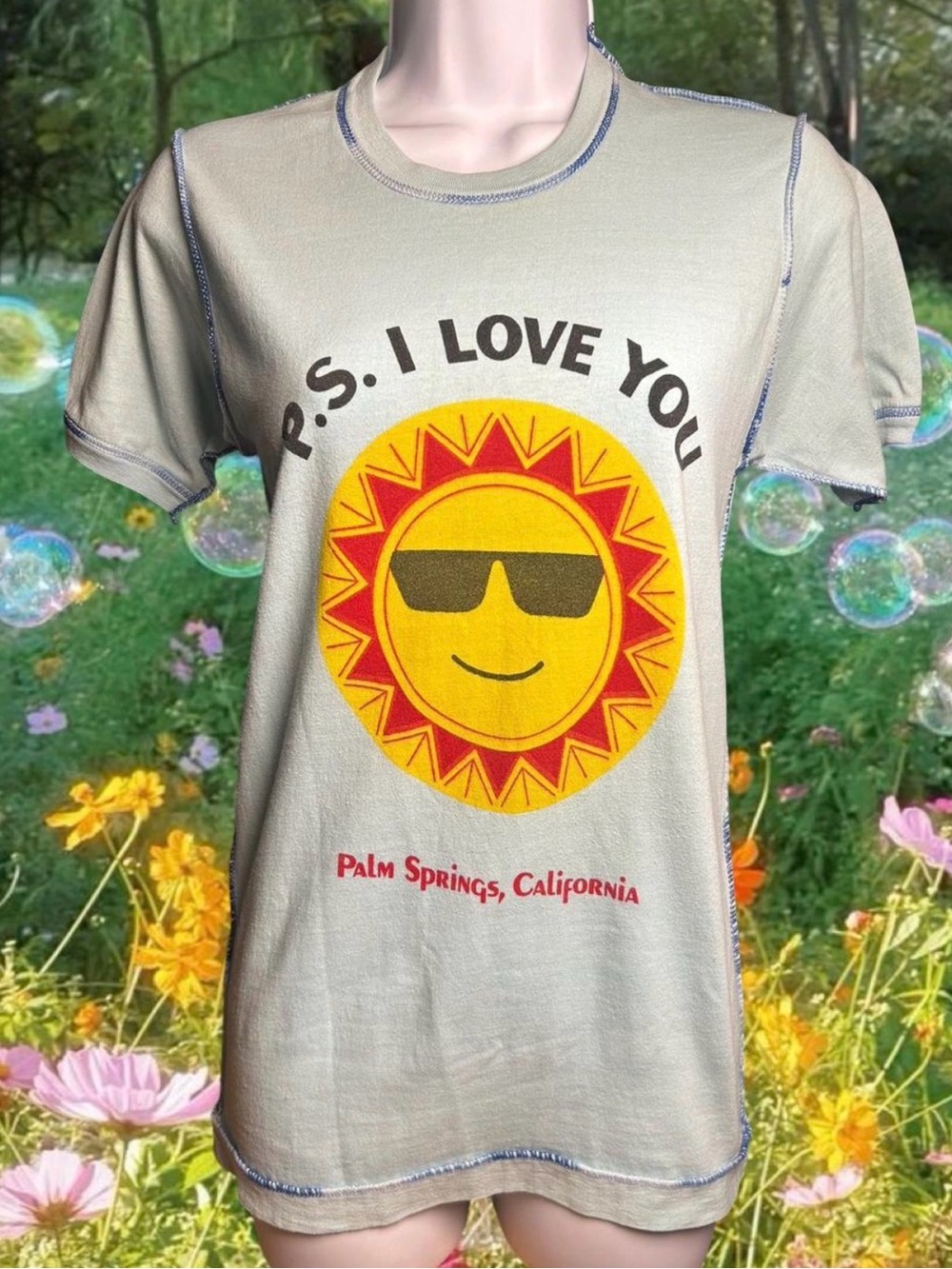 Vintage 1970’s light blue Palm Springs California crewneck.  Single stitch
